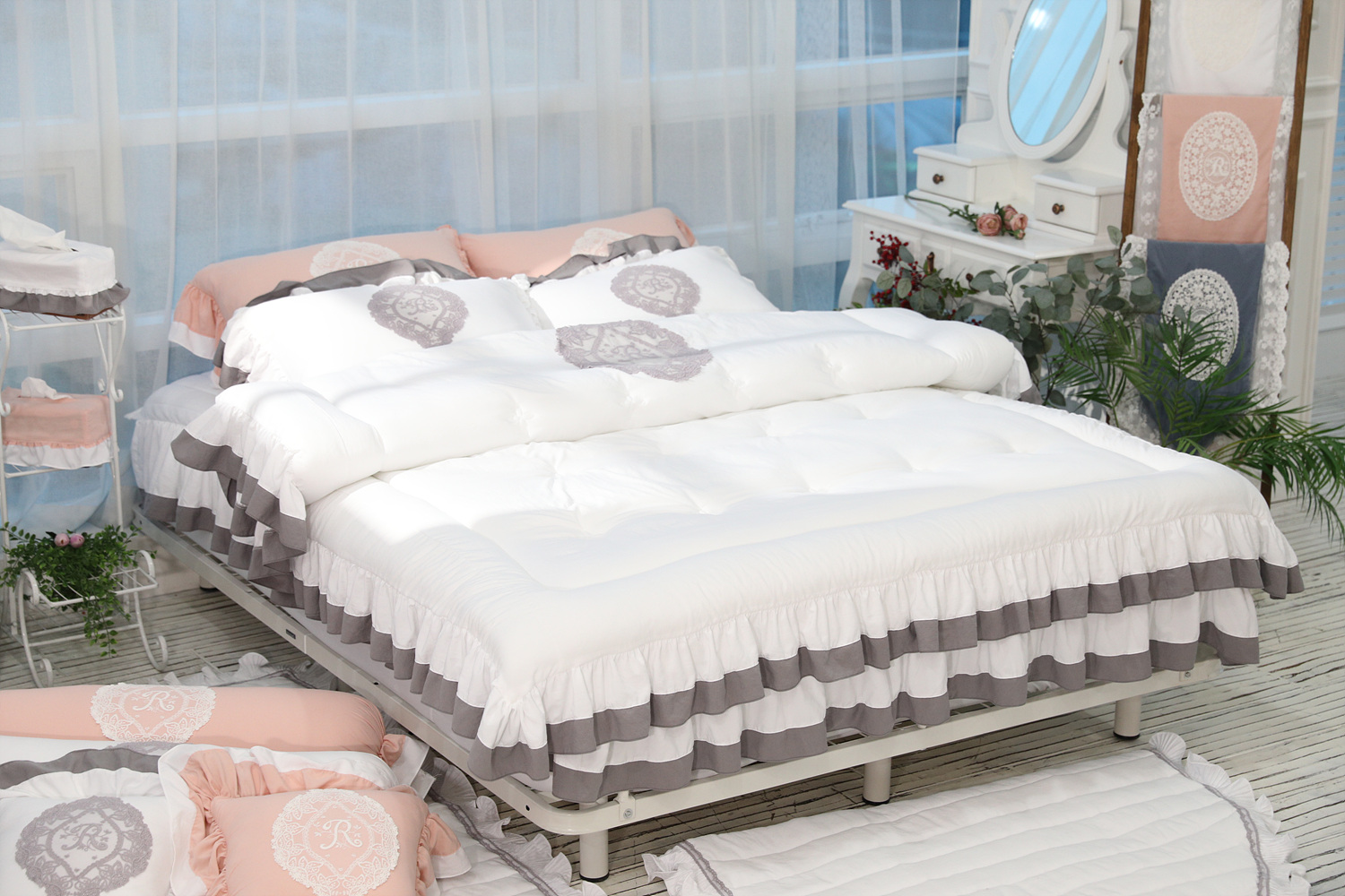 류금숙 프렌치감성 실키케어 항균프릴 차렵이불 베개커버 숏매트커버세트 SS/Q/K/SK