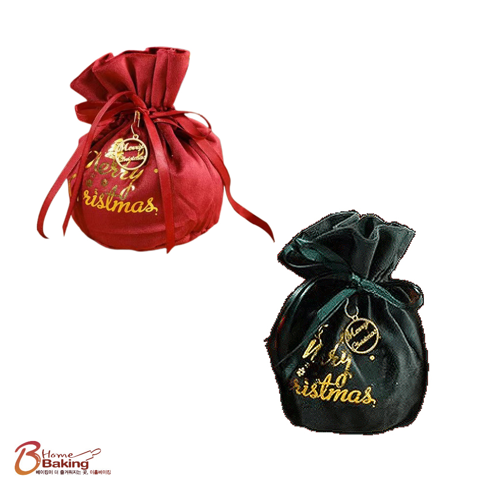 크리스마스벨벳주머니 레드 진녹색 택1 파우치 주얼리 주머니 스트링 더스트백 소품포장 - 상품 이미지