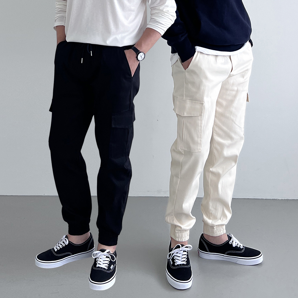 1+1 남자 카고조거팬츠 남자면바지 작업바지 스판 밴딩 빅사이즈 - 상품 이미지