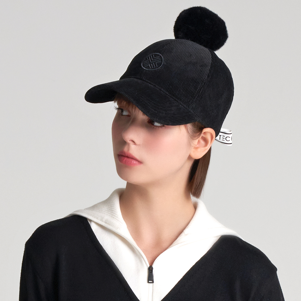 테크스킨 여성 퍼 리본 코듀로이 골프모자 방한용품