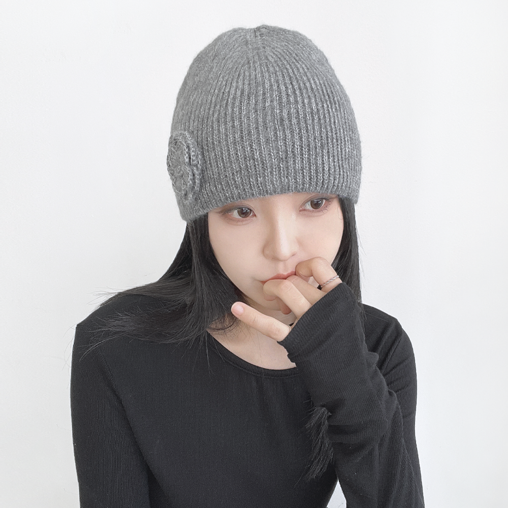 멜리 꽃 플라워 뜨개 니트 가을 겨울 숏 비니 - 상세 이미지 2