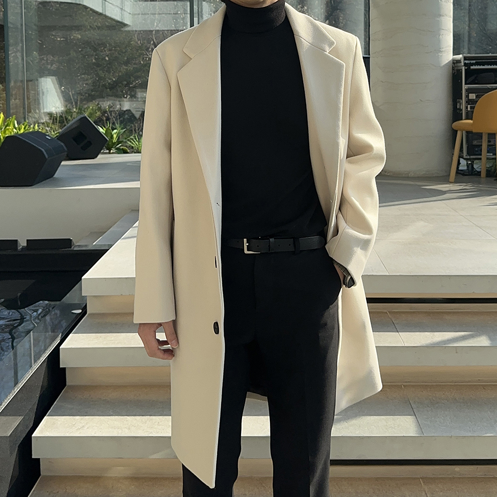 남자겨울코트 오버핏 빅사이즈 모직 남자 캐시미어 코트 - 상세 이미지 2