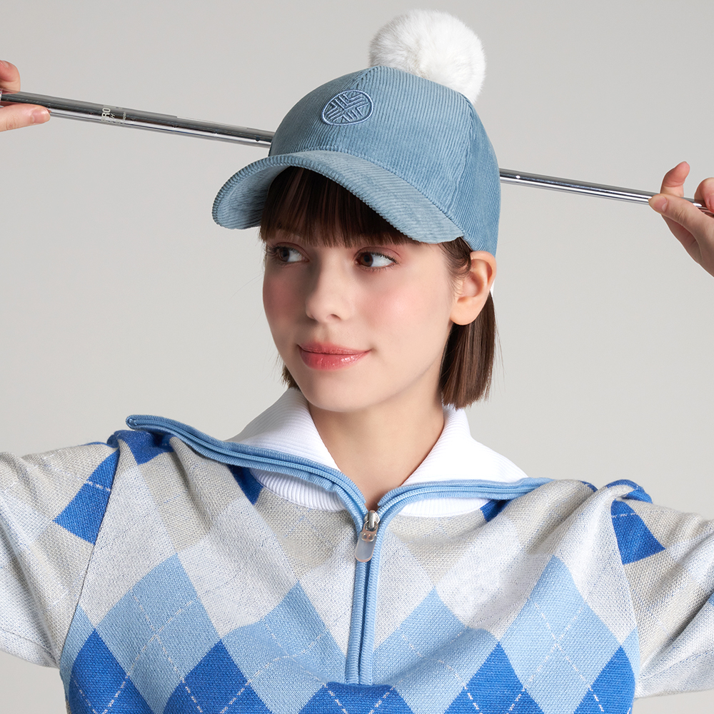 테크스킨 여성 퍼 리본 코듀로이 골프모자 방한용품