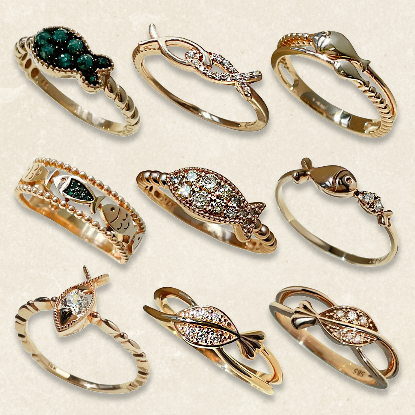 14K 18K 두줄 두마리 세마리 재물 운 물고기 건강 금 애끼 엄지 반지 모음 의미