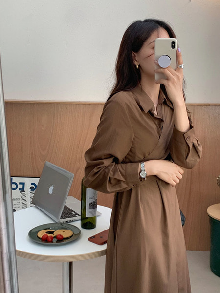 레이니 카라넥 봄 h라인 셔츠 랩 원피스