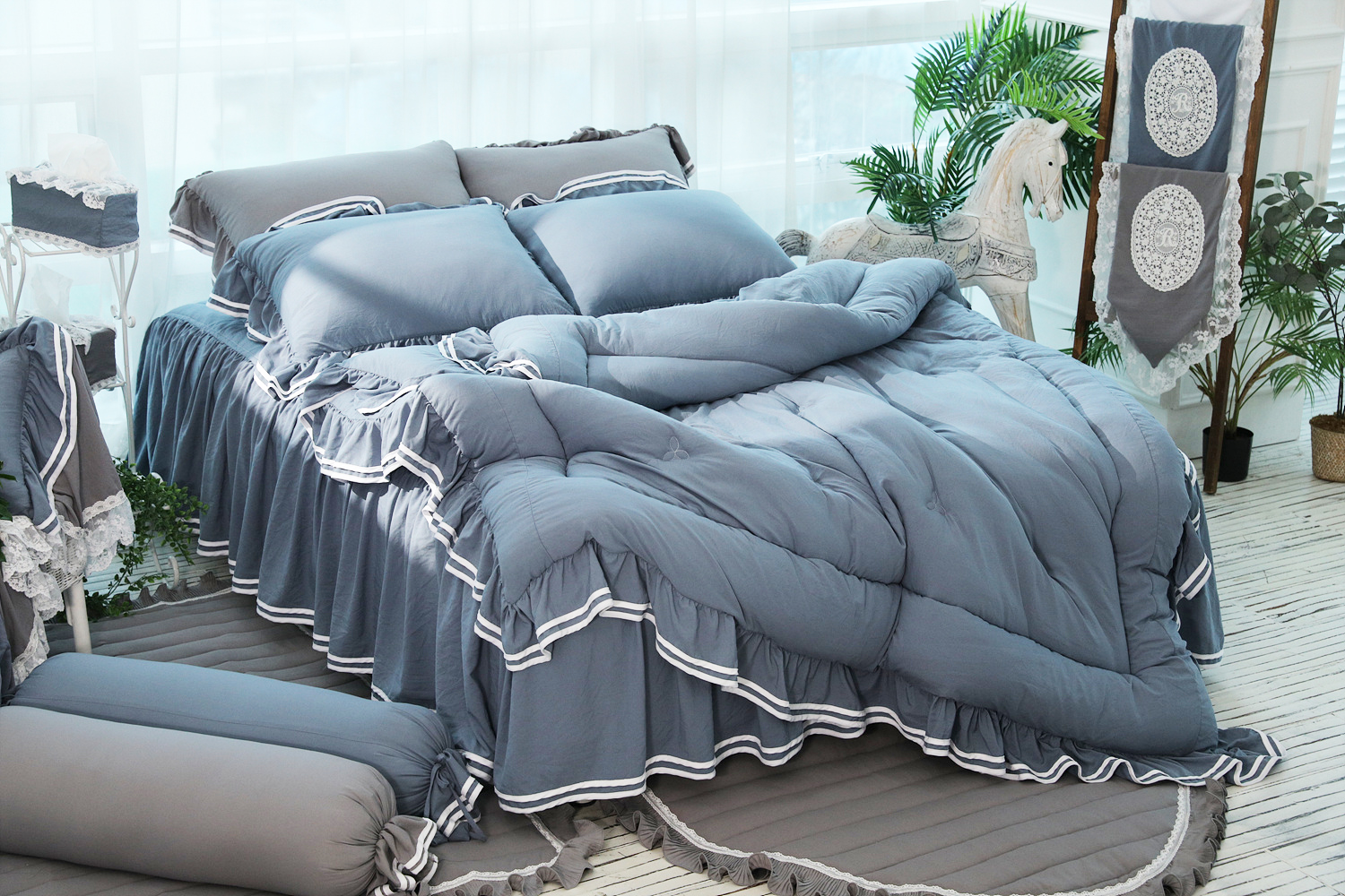 류금숙 투라인 실키케어 향균프릴 차렵이불 베개커버 롱침대커버세트 SS/Q/K/SK 국내생산