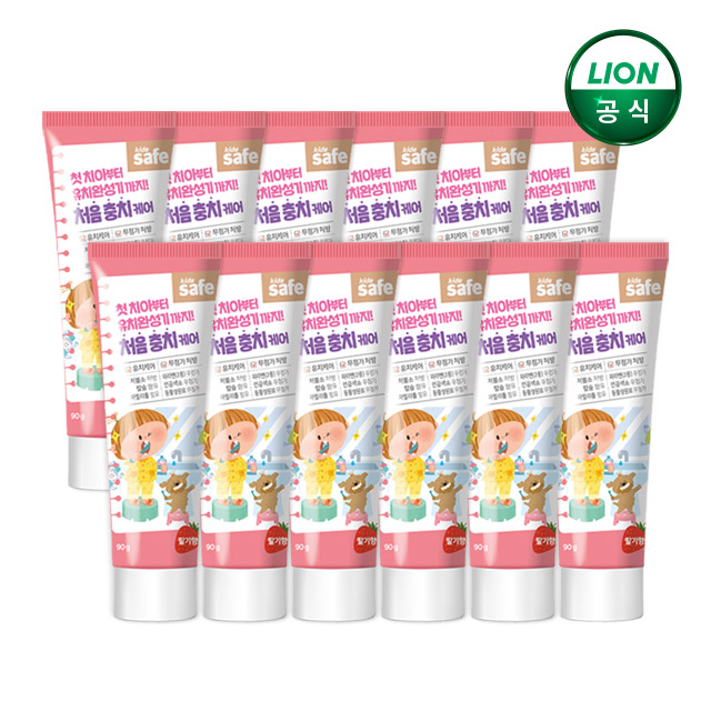 키즈세이프 유아치약 90g x 12개 / 저불소치약 딸기향 포도향 유아칫솔 - 상품 이미지