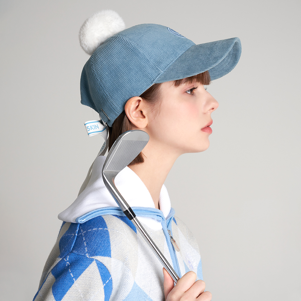 테크스킨 여성 퍼 리본 코듀로이 골프모자 방한용품