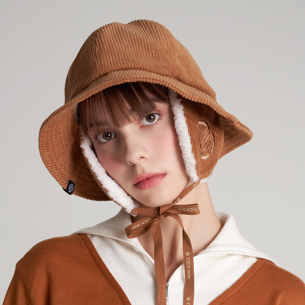 테크스킨 여성 코듀로이 이어머프 버킷햇 골프모자 방한용품