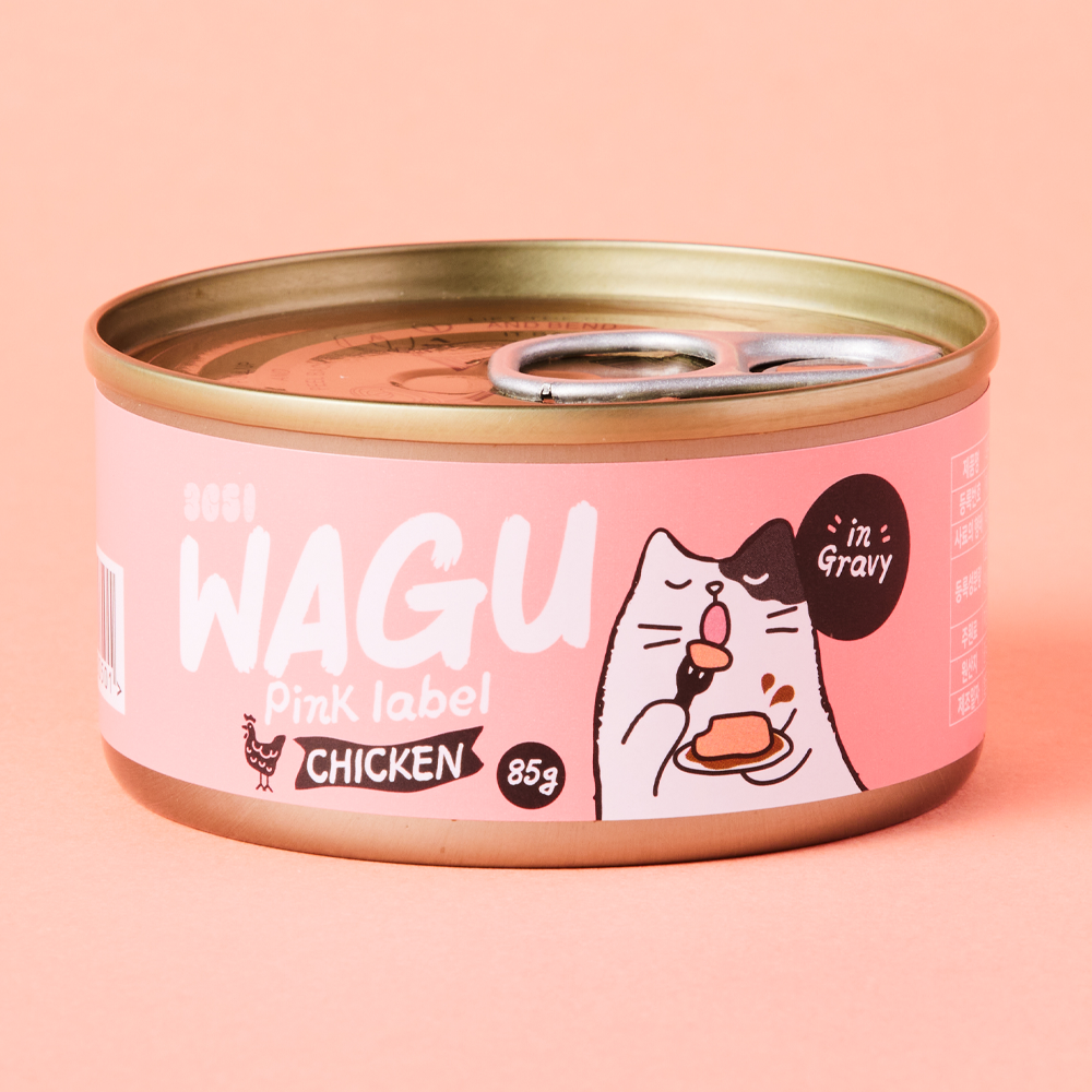 3651 와구 고양이 간식 습식캔 닭가슴살 핑크라벨, 85g, 48개 이미지 2