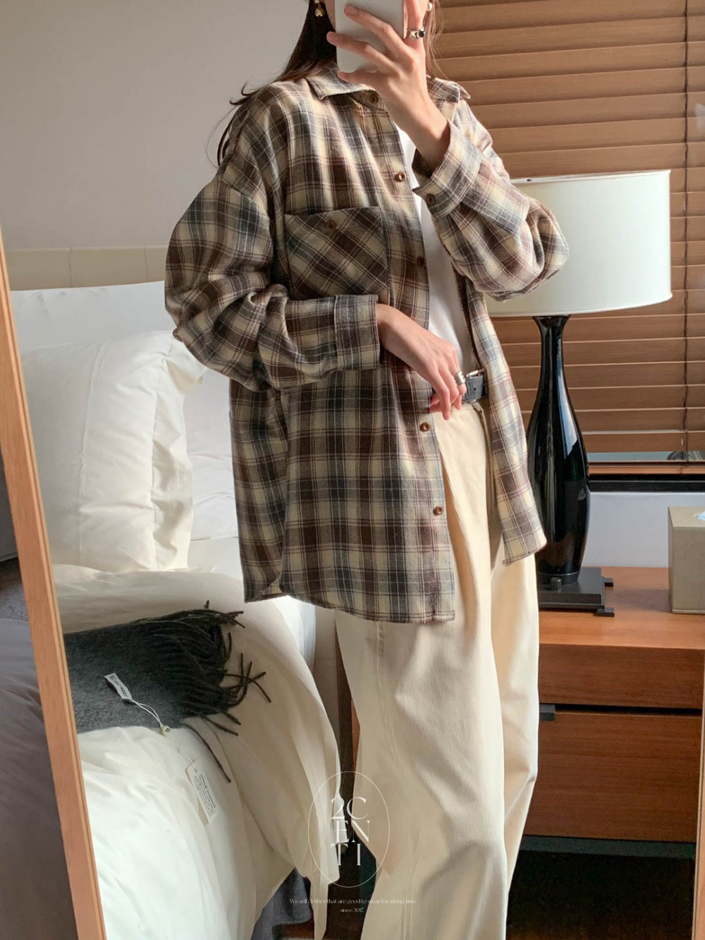 오벨 루즈핏 브라운 체크남방 / 겨울셔츠 겨울남방 기모셔츠 기모남방 체크셔츠 - 상세 이미지 3