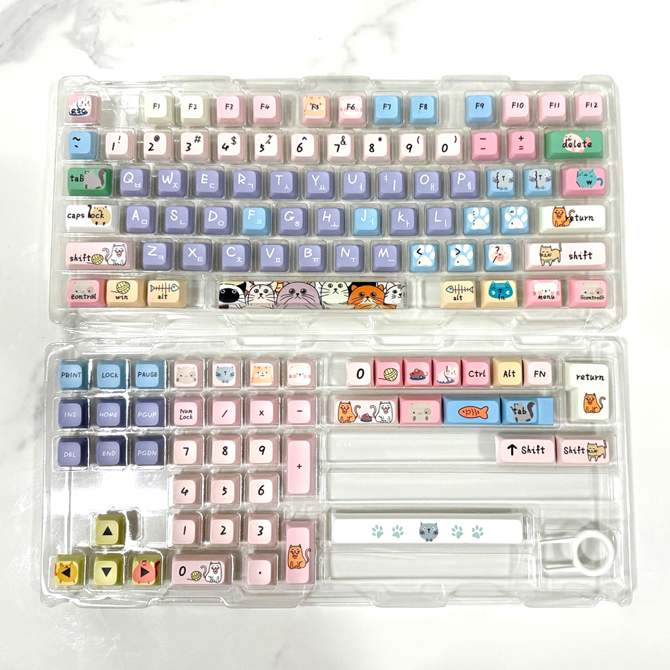 야옹이월드 XDA 고양이 귀여운 영문 한글키캡 PBT 염료승화 커스텀 기계식 키보드 - 상세 이미지 2