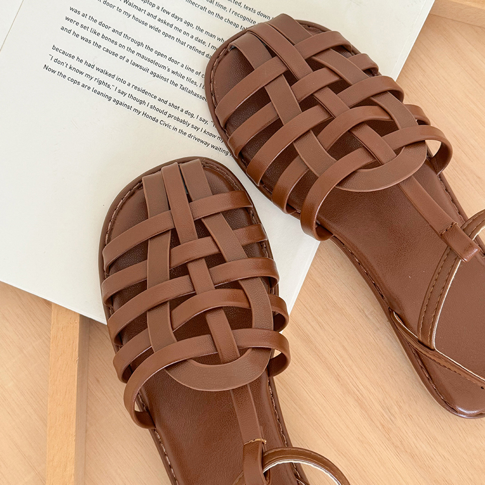 피셔맨 위빙 발편한 T스트랩 앞막힌 여름 샌들