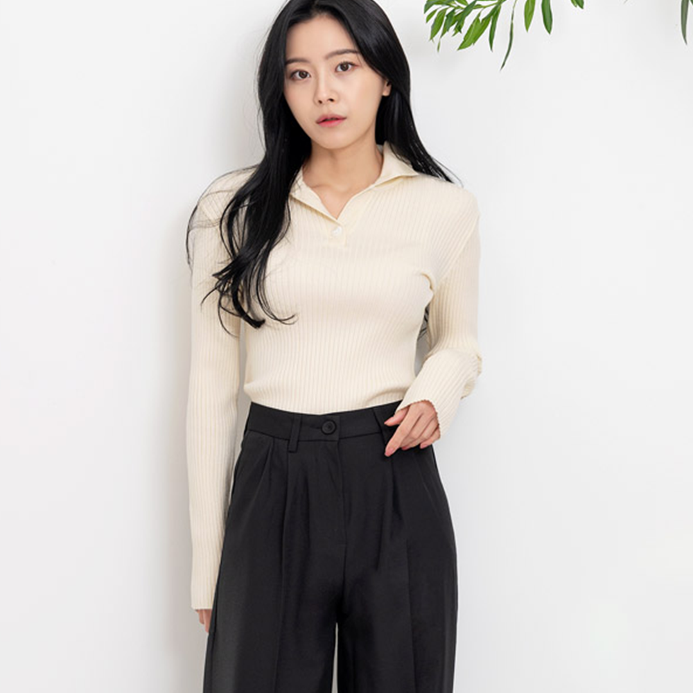 골지카라니트 여성 긴팔 브이넥 V넥 오픈카라 니트 - 상세 이미지 5