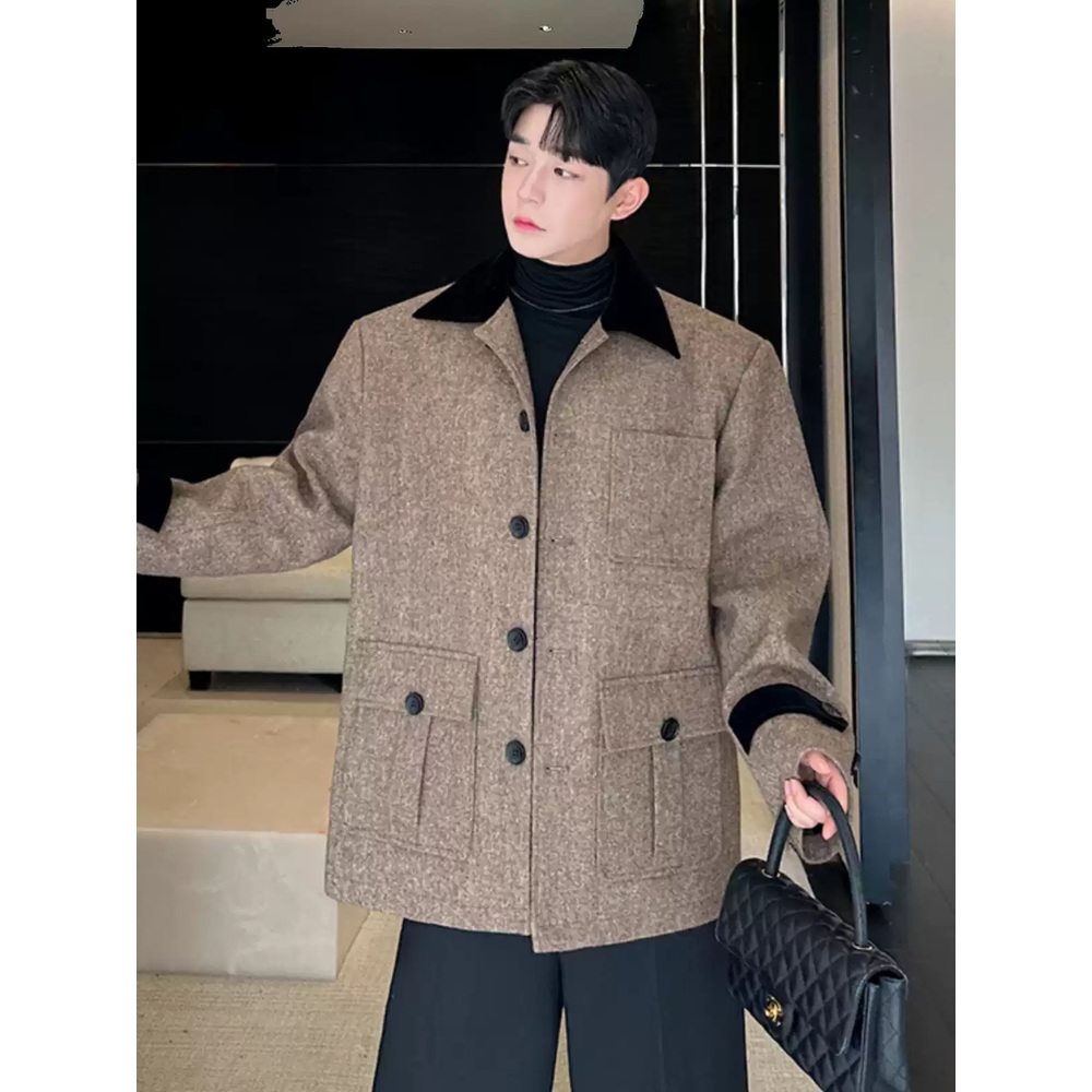 울포함 모직 하프자켓 클래식 레트로 디자인 캐주얼정장 남친룩 하객 패션 코디 그레이 2컬러 - 상세 이미지 3