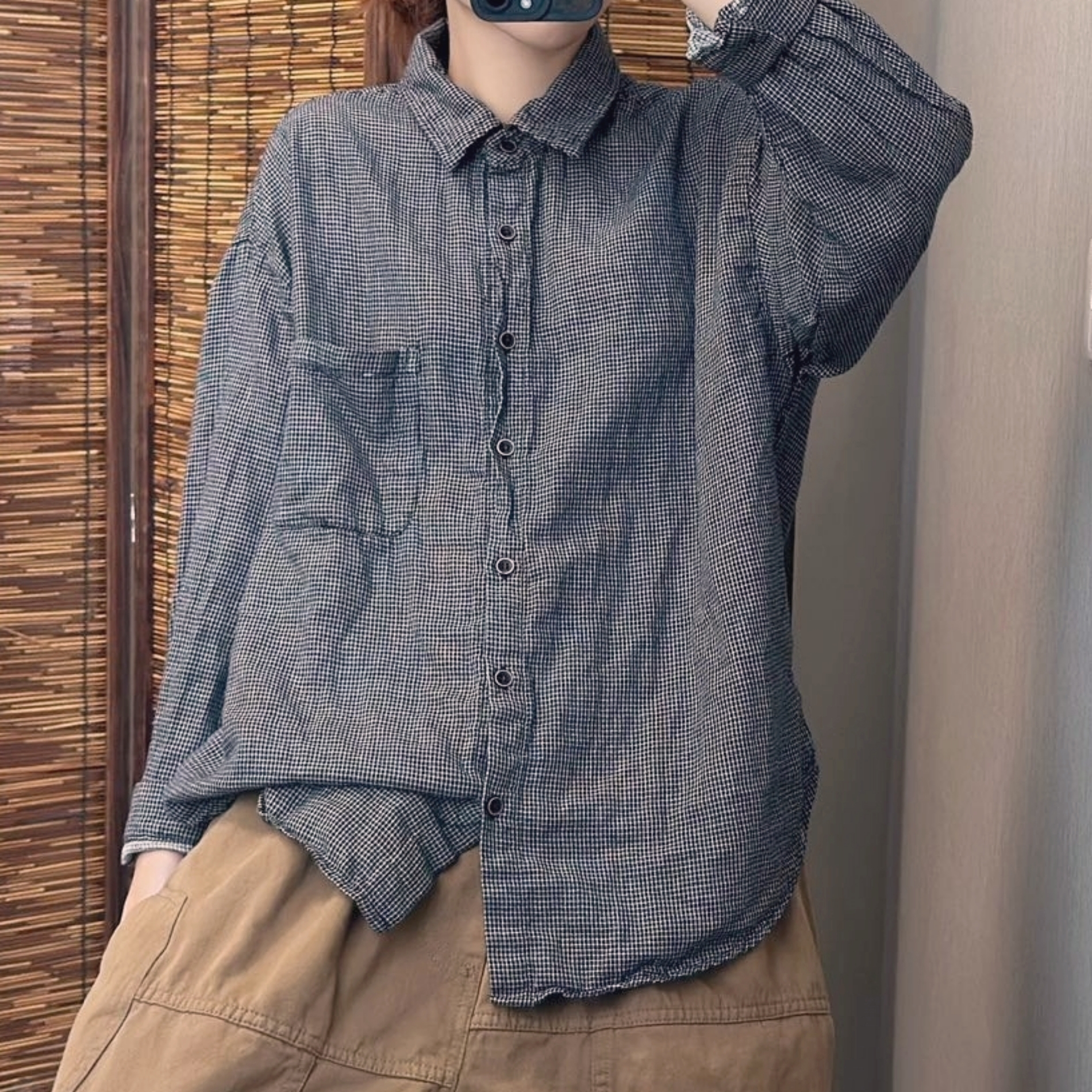 체크셔츠 루즈핏 빈티지 미시옷 엄마옷 - 상품 이미지
