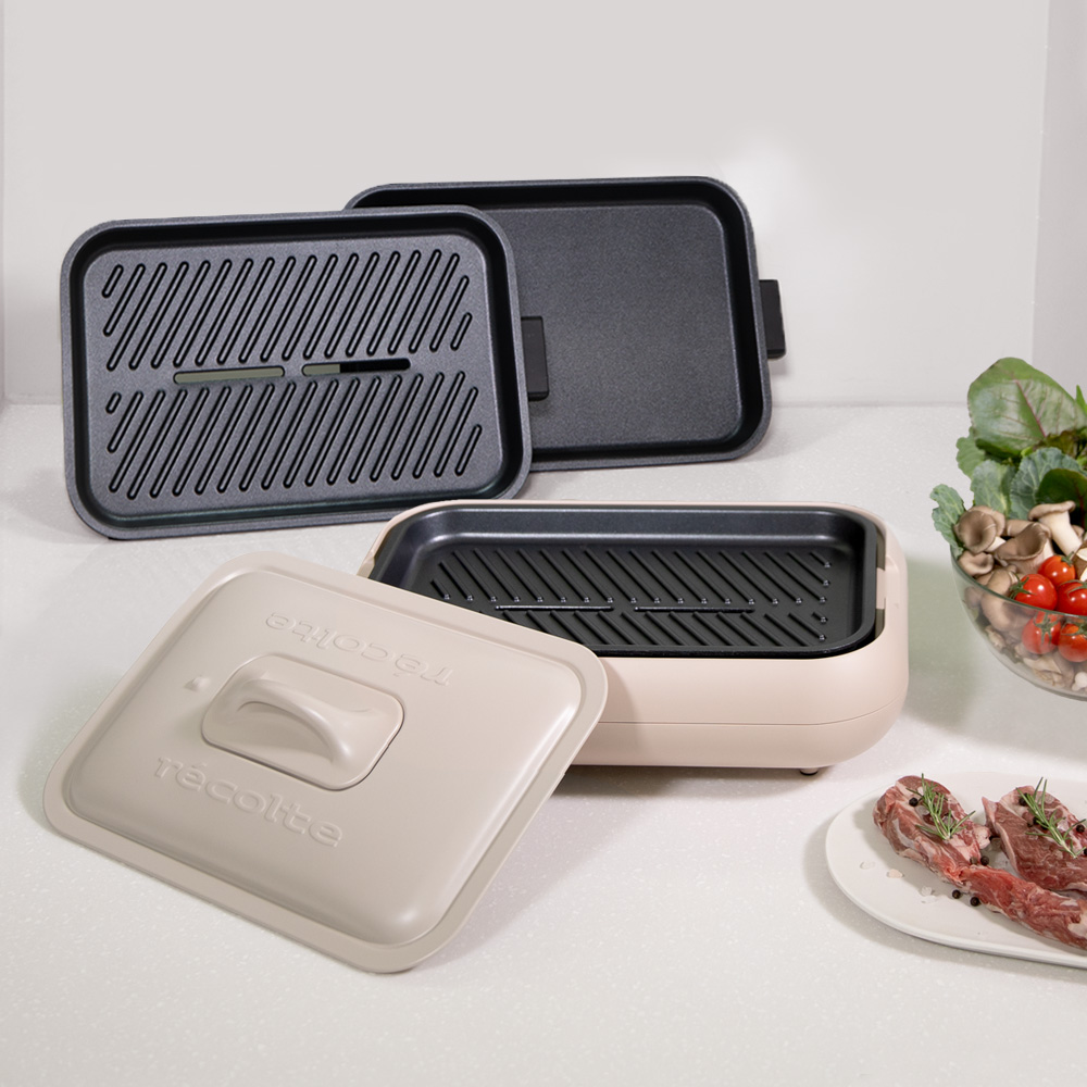 레꼴뜨 멀티 전기그릴 고기 불판 2개 전기후라이팬 분리형 멀티쿠커 뚜껑 고화력