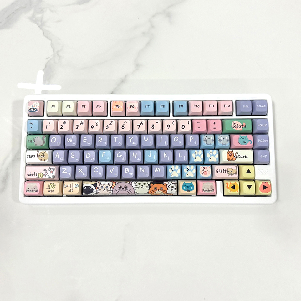 야옹이월드 XDA 고양이 귀여운 영문 한글키캡 PBT 염료승화 커스텀 기계식 키보드 - 상세 이미지 3