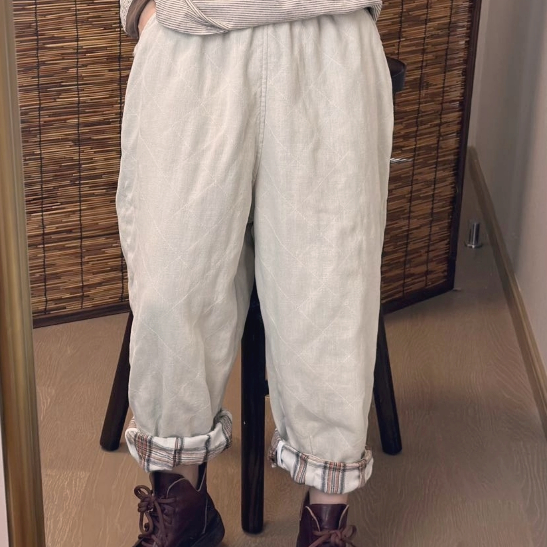 린넨배기바지 가을 겨울 양면 엄마바지 빈티지 퀼팅 누비옷 9256 - 상세 이미지 4