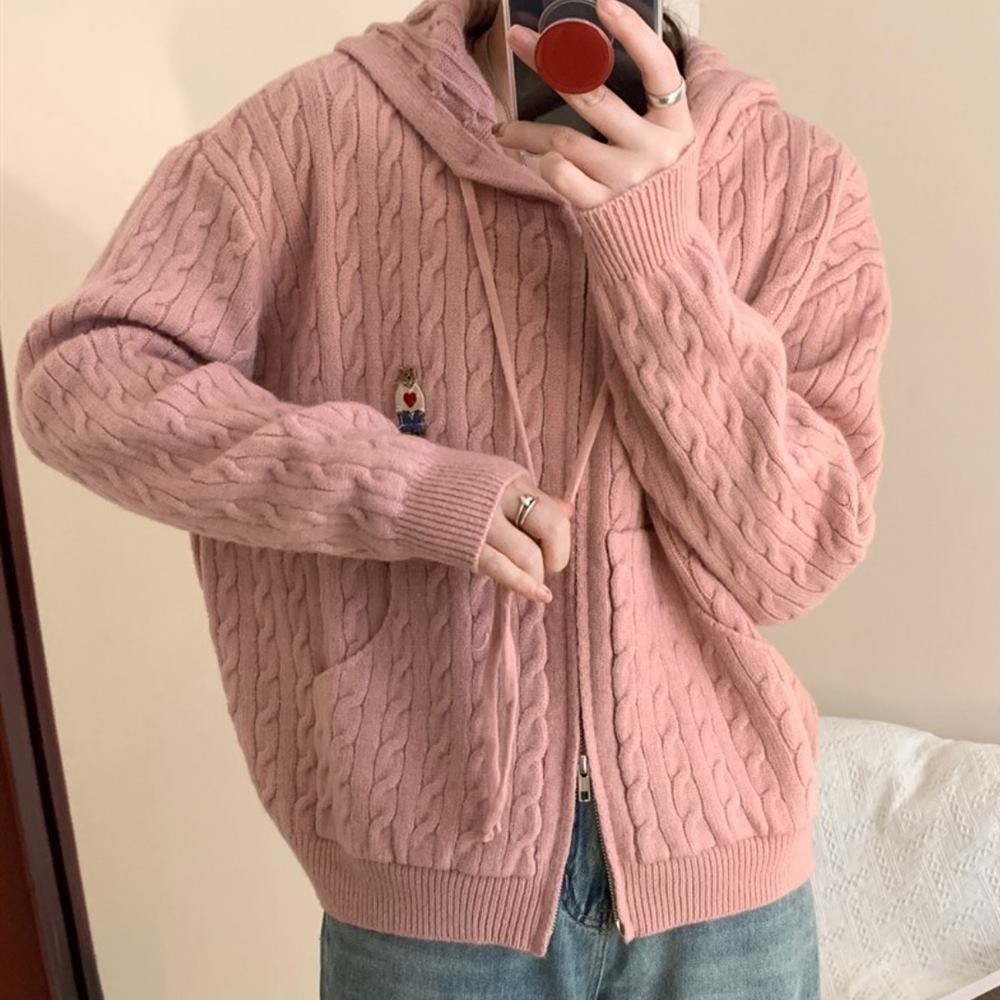 곰 꽈배기 가디건 후드 집업 곰돌이 - 상세 이미지 3