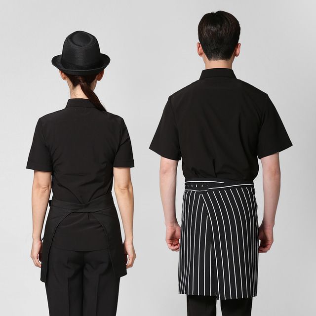 검정 폴리스판 반팔셔츠  / 카페 식당 바리스타 유니폼 서빙셔츠 : 나래유니폼