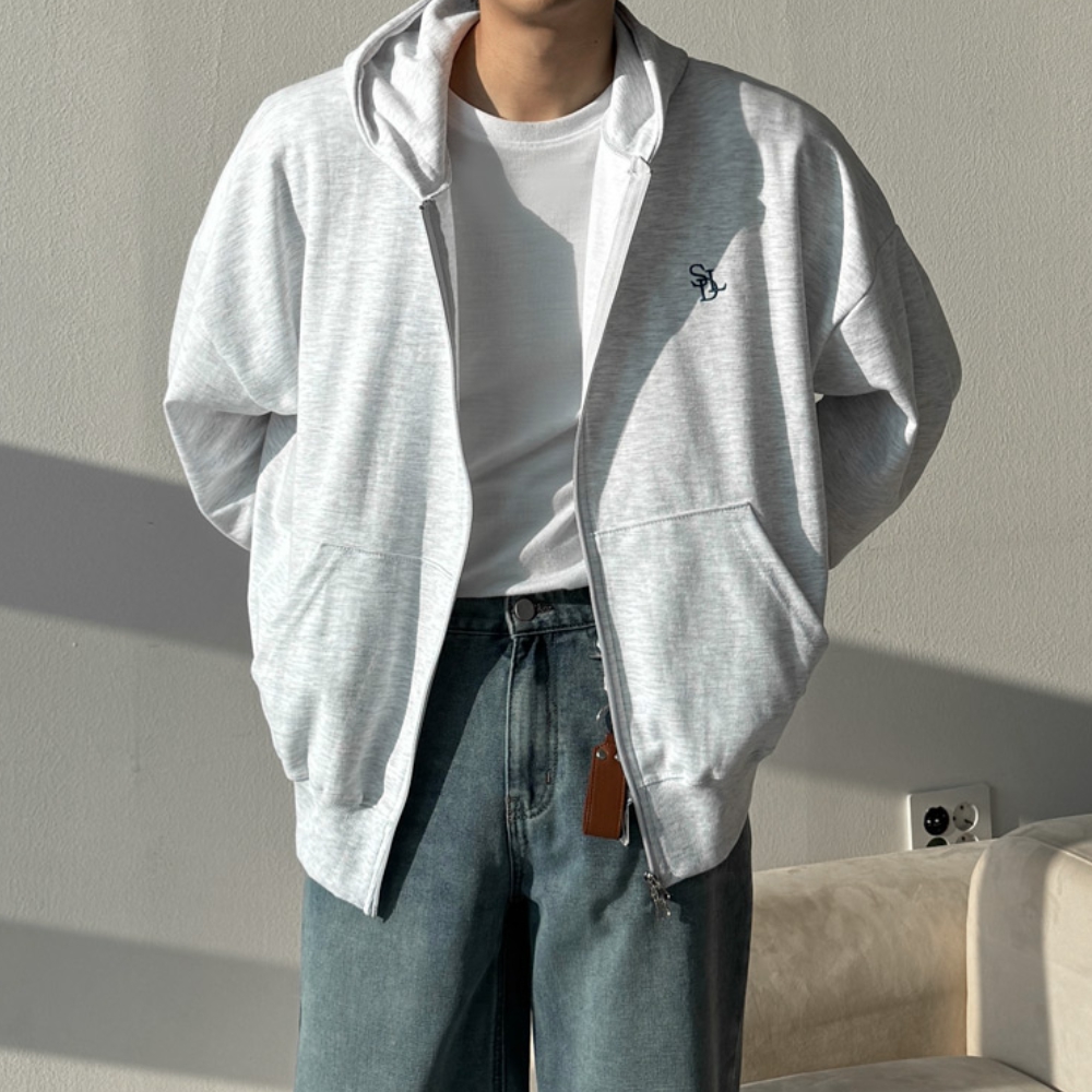 남자 스글 오버핏 봄 가을 간절기 로고자수 후드집업 - 상세 이미지 4