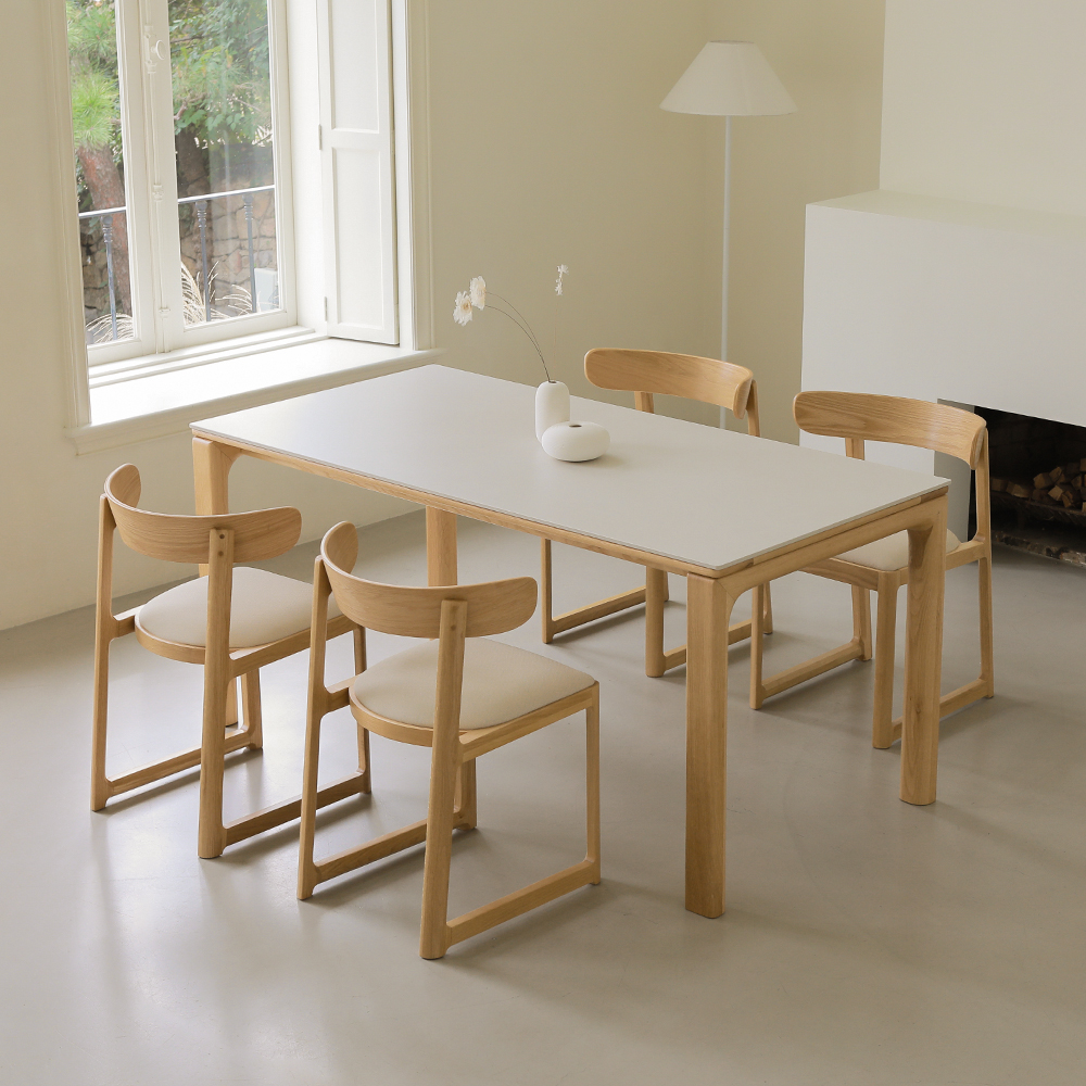 라미에스 모아나 오크 참나무 포세린 세라믹 식탁세트 4인용 1400 의자2 벤치