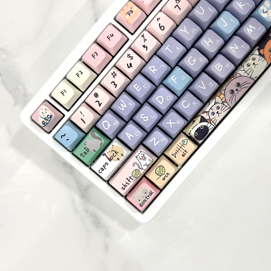 야옹이월드 XDA 고양이 귀여운 영문 한글키캡 PBT 염료승화 커스텀 기계식 키보드 이미지 6