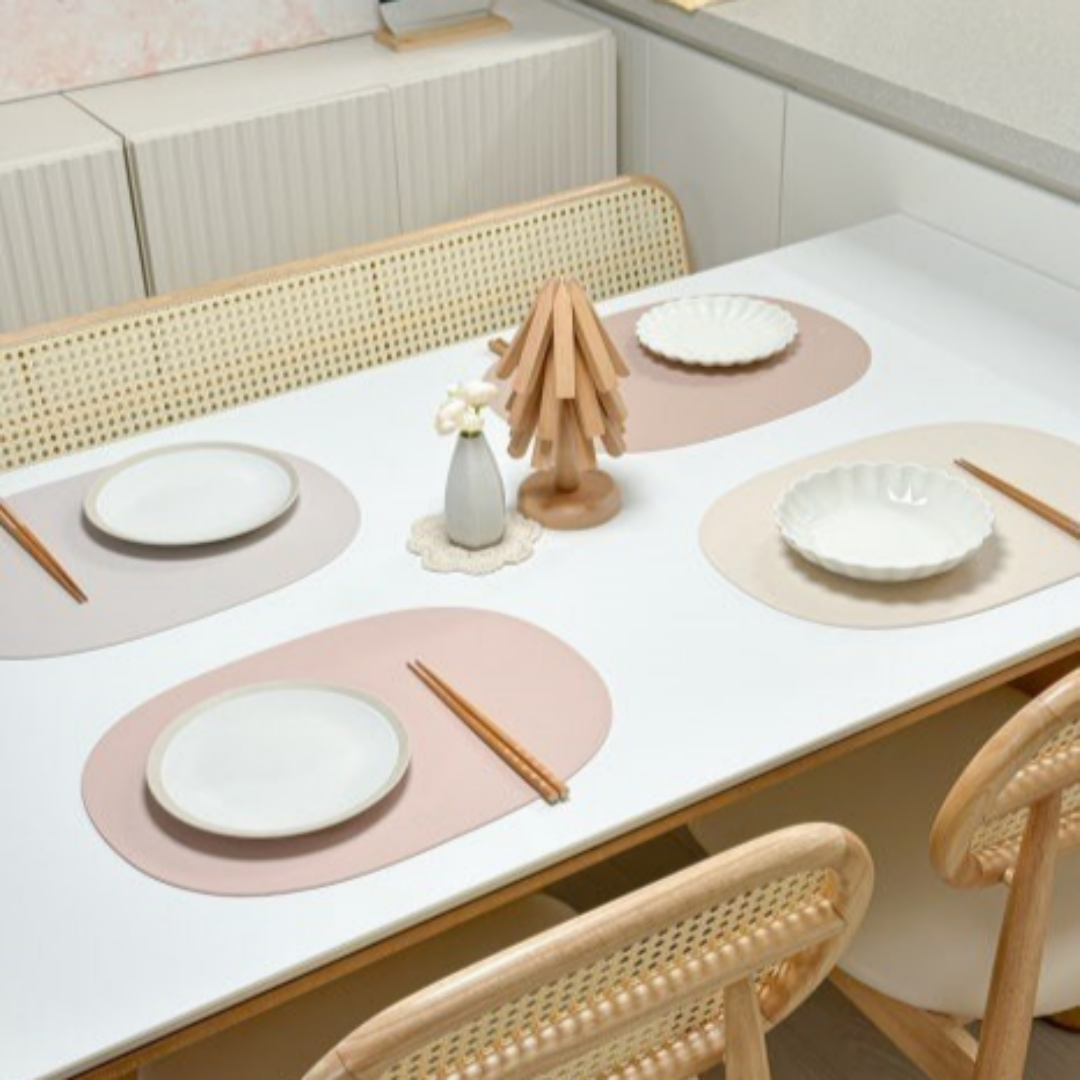 디아르 국내산 플래티넘 실리콘 식탁 매트+수저받침 4인 테이블 유리 대용 보호 패드