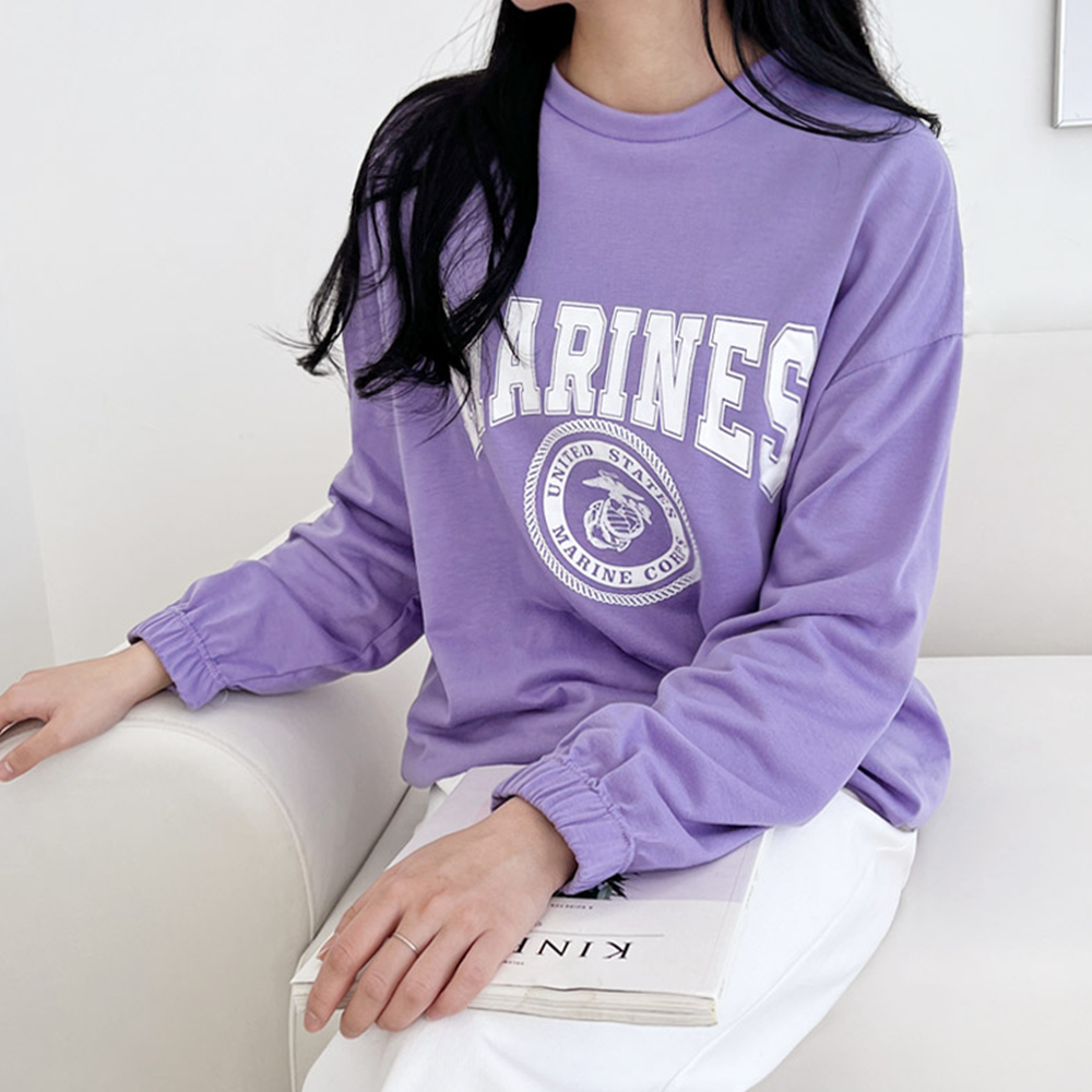 보라색맨투맨 간절기 봄 가을 긴팔 맨투맨티 티셔츠 - 상품 이미지