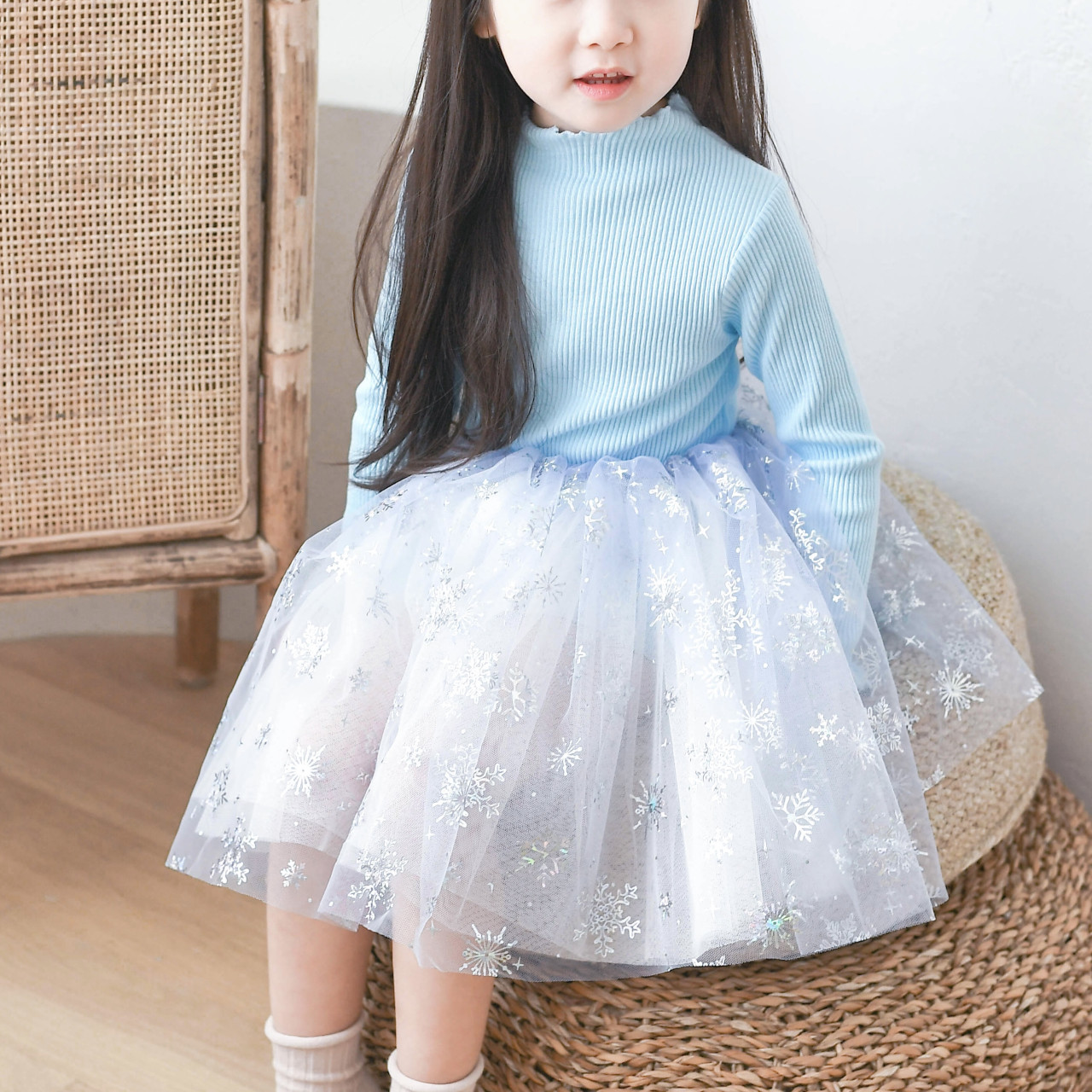 엘 골지 긴팔 튜튜 샤 원피스 여아 아동 아이보리 블루 보통핏 할로윈 엘사