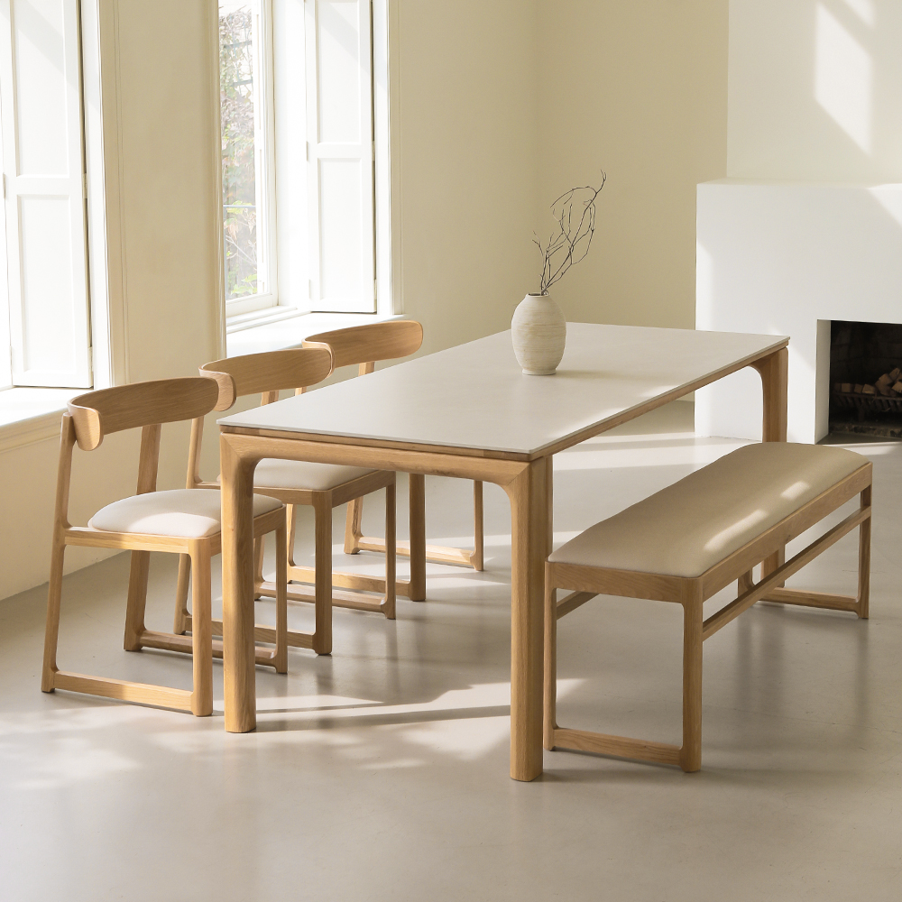 라미에스 모아나 오크 참나무 포세린 세라믹 식탁세트 6인용 1800 의자3 벤치1