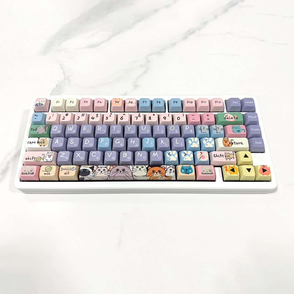 야옹이월드 XDA 고양이 귀여운 영문 한글키캡 PBT 염료승화 커스텀 기계식 키보드 - 상세 이미지 5