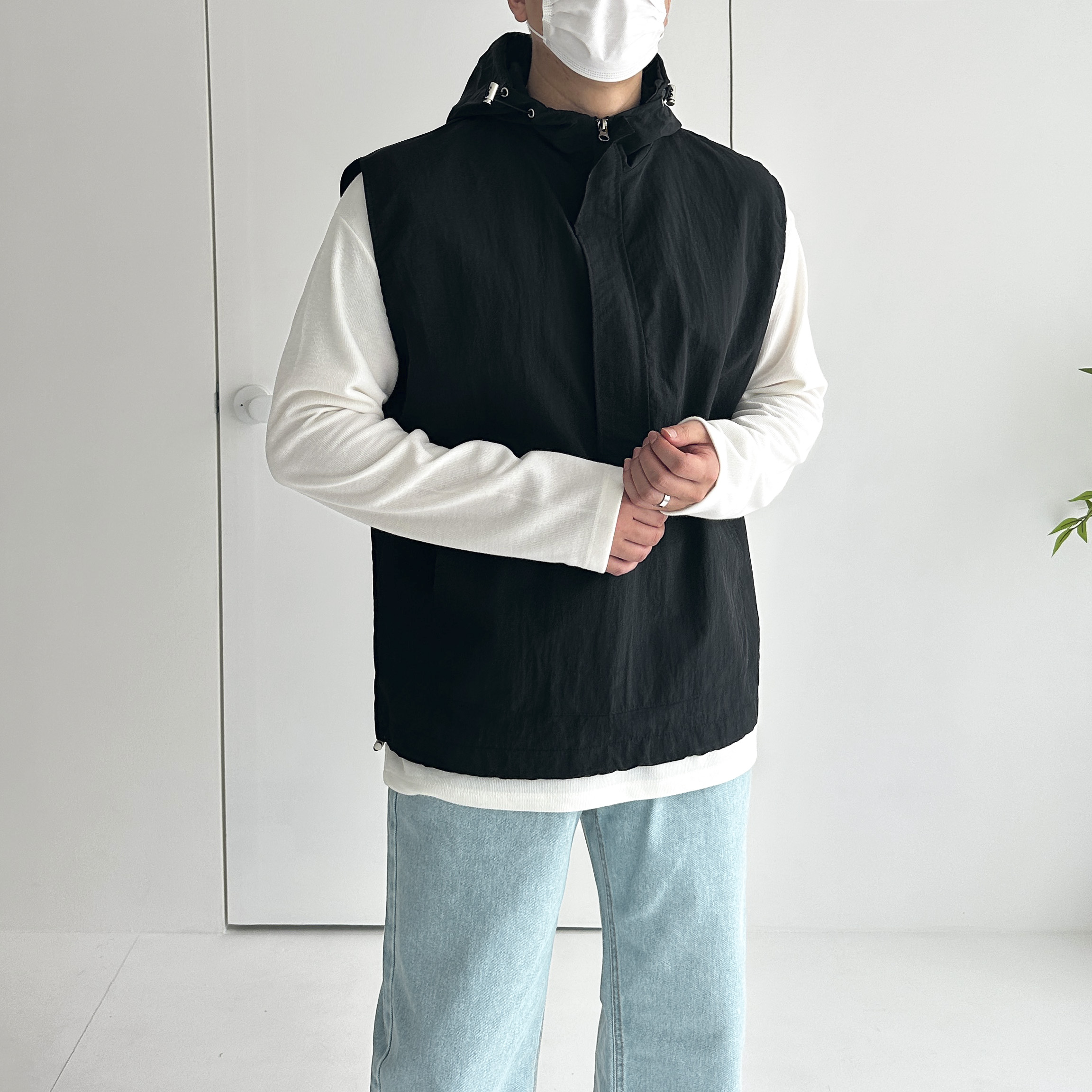 남자 후드 아노락 나일론 조끼 베스트 4color - 상품 이미지