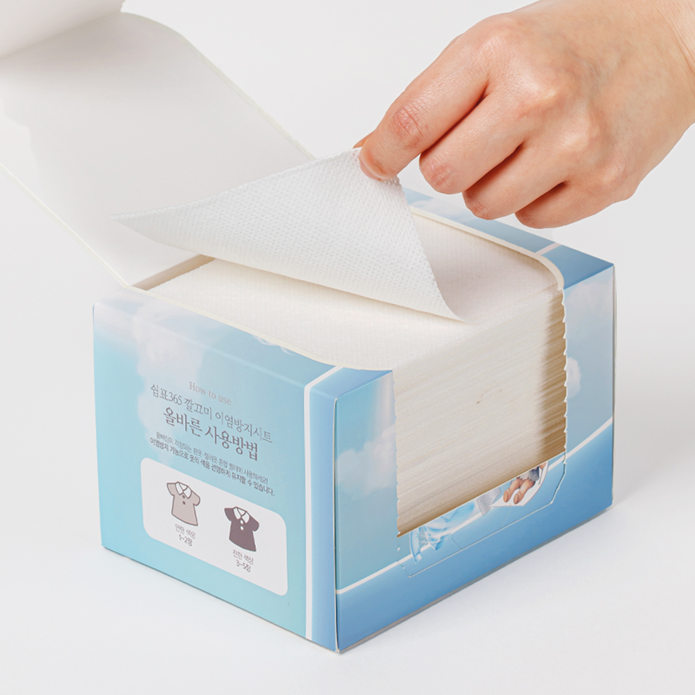 쉼표365 이염방지시트 100매입 대용량 세탁티슈 빨래 흰색옷이염 물빠짐방지제 이염제거 제품 이미지