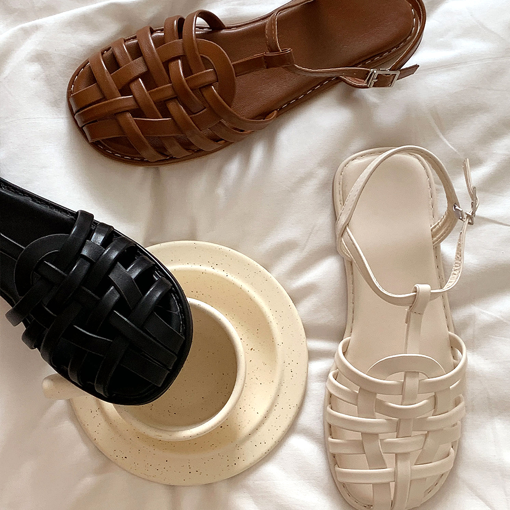 피셔맨 위빙 발편한 T스트랩 앞막힌 여름 샌들