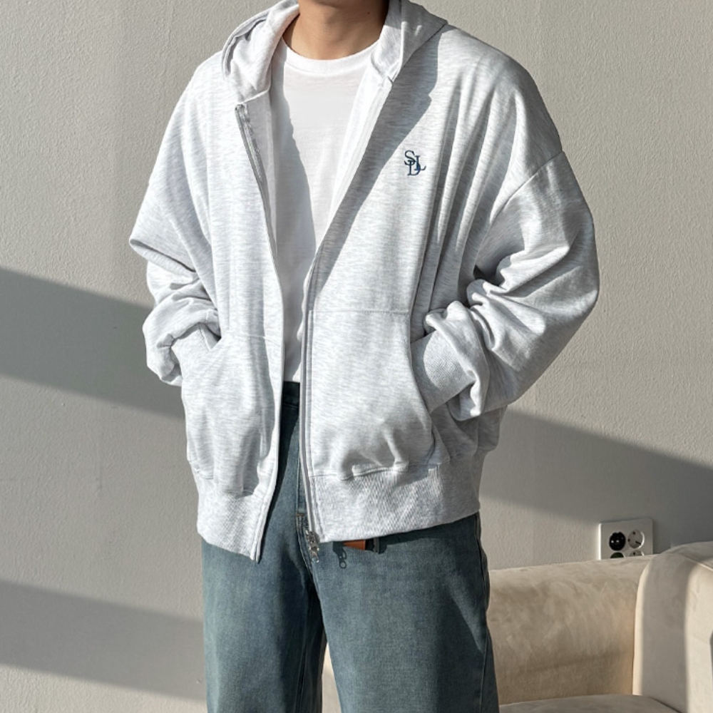 남자 스글 오버핏 봄 가을 간절기 로고자수 후드집업