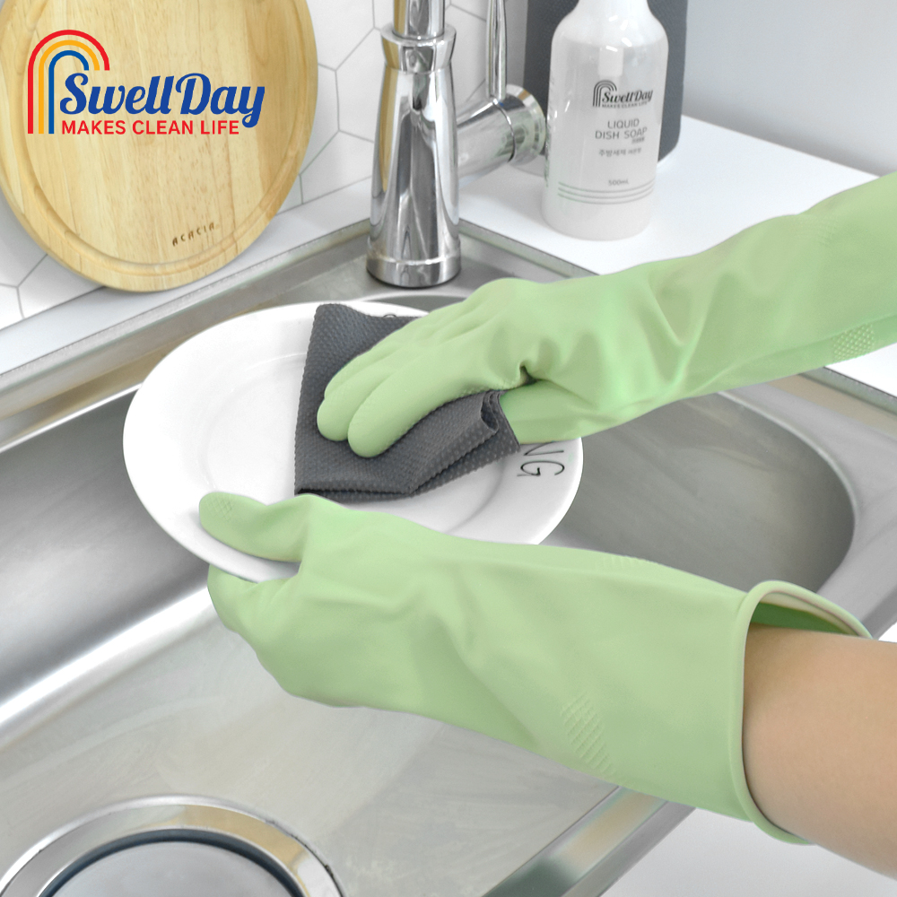 [2+2] 스웰데이 천연라텍스 고무장갑(M) 총 4켤레 컬러혼합 주방 김장 설거지 장갑