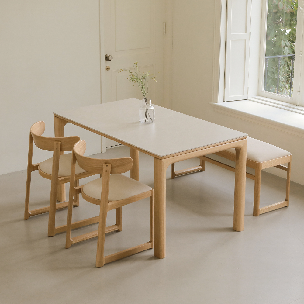 라미에스 모아나 오크 참나무 포세린 세라믹 식탁세트 4인용 1400 의자4