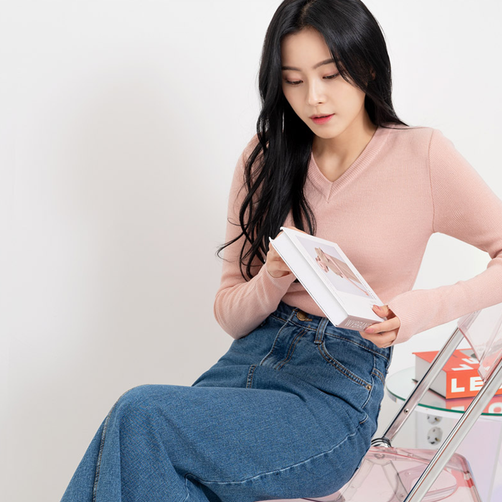 베이지색니트 브이넥 V넥 골지 간절기 봄 가을 슬림핏 니트 - 상세 이미지 5