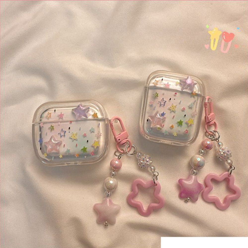 에어팟 4세대 투명 케이스 입체 별 스트랩 홀로그램 커버 매달린 장식품으로 Apple AirPods 2 1/2세대 유니버 - 상품 이미지