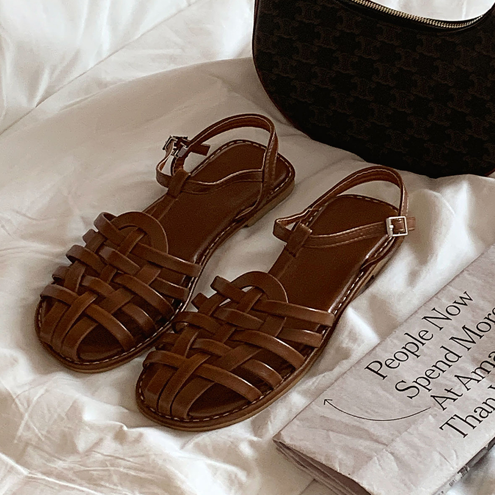 피셔맨 위빙 발편한 T스트랩 앞막힌 여름 샌들