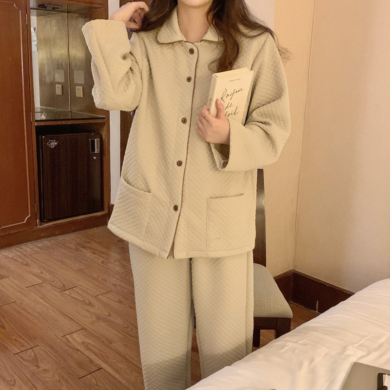(커플잠옷) (프리마잠옷세트) 누빔 여성 남성 파자마 시밀러룩 연인 빅사이즈 투피스 겨울 상세 이미지 24