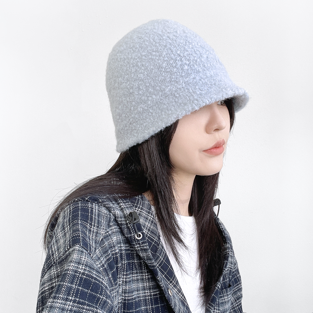 빔 뽀글이 양털 여성 겨울 알파카 니트 벙거지 모자 숏 버킷햇