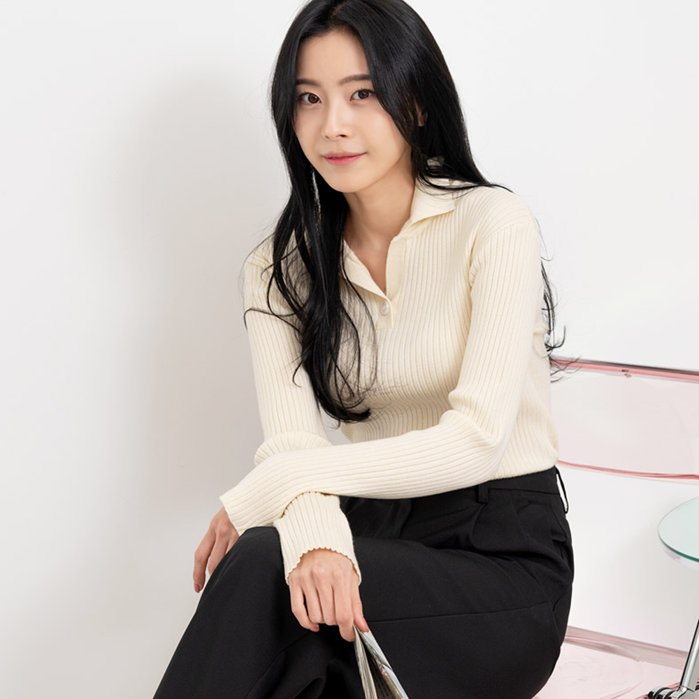 골지카라니트 여성 긴팔 브이넥 V넥 오픈카라 니트 - 상세 이미지 3