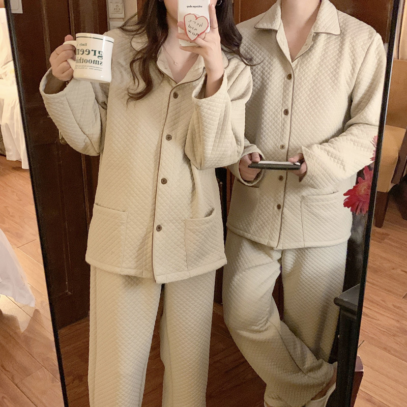 (커플잠옷) (프리마잠옷세트) 누빔 여성 남성 파자마 시밀러룩 연인 빅사이즈 투피스 겨울 상세 이미지 36