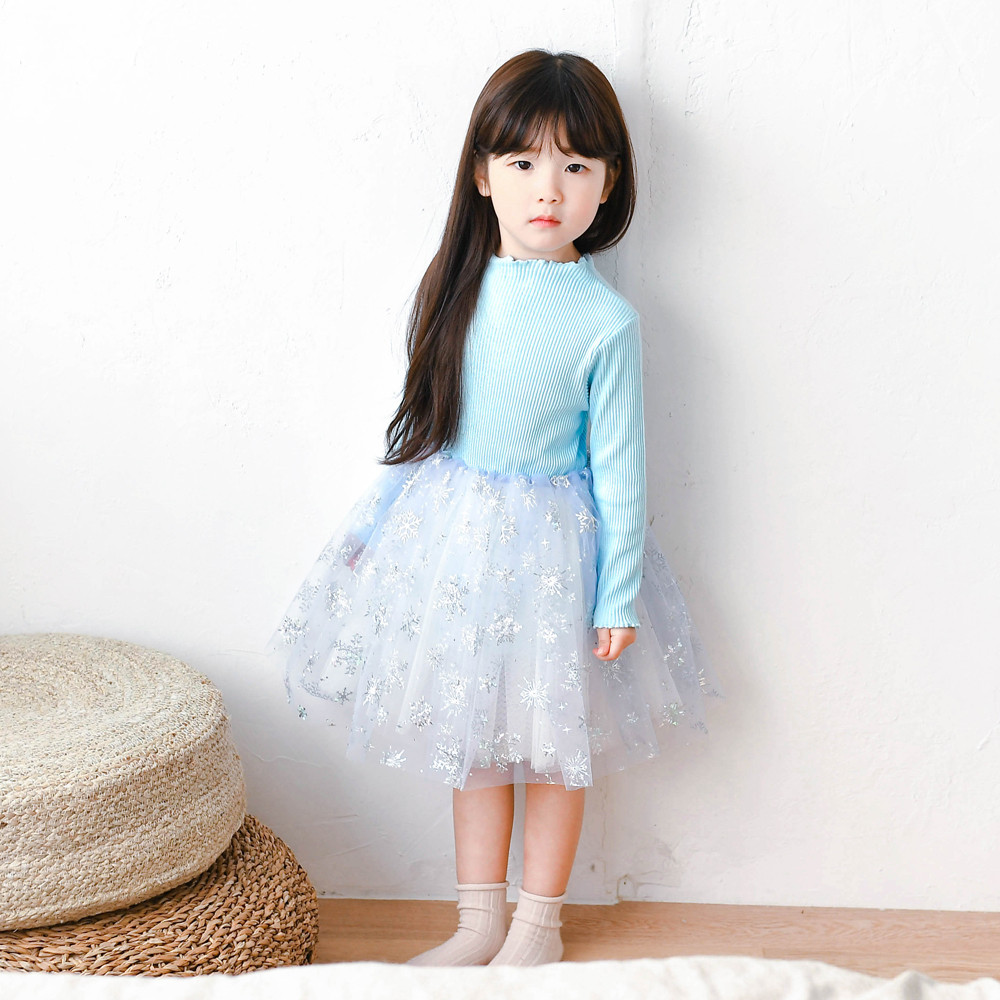 엘 골지 긴팔 튜튜 샤 원피스 여아 아동 아이보리 블루 보통핏 할로윈 엘사