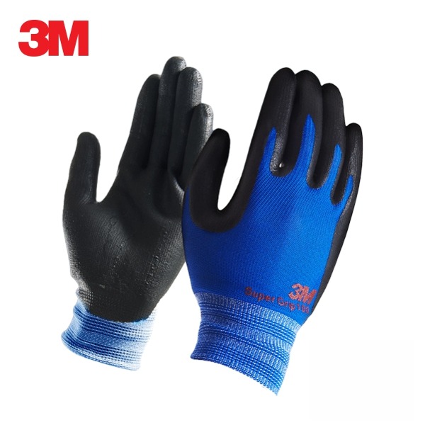 3M 안전장갑 NBR 코팅 슈퍼그립100 블루 스몰 미디움 라지 사이즈 - 상품 이미지