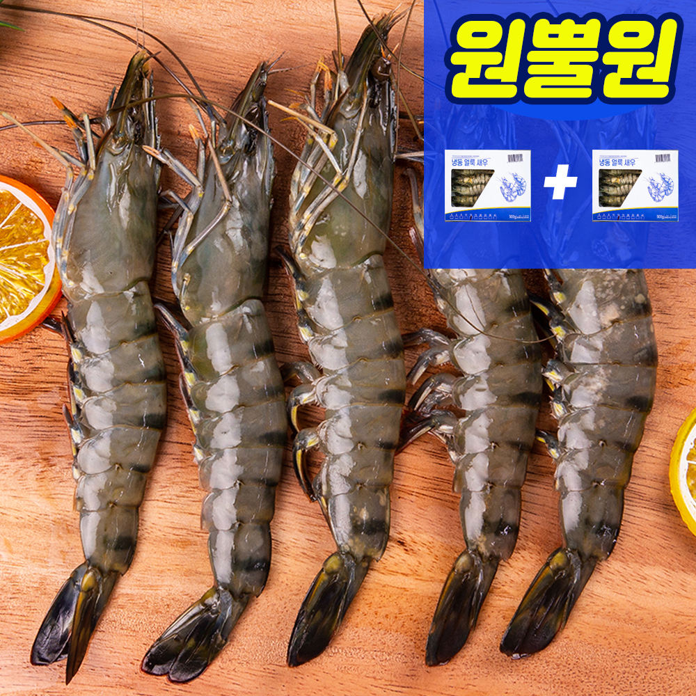 미다지 얼룩 블랙타이거 대왕 새우 10/12미 500g 2개 바베큐 소금구이 가족모임음식