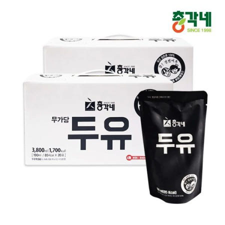 총각네 100% 국내산 검은콩 맷돌방식으로 직접 갈아만든 무가당 두유 20봉